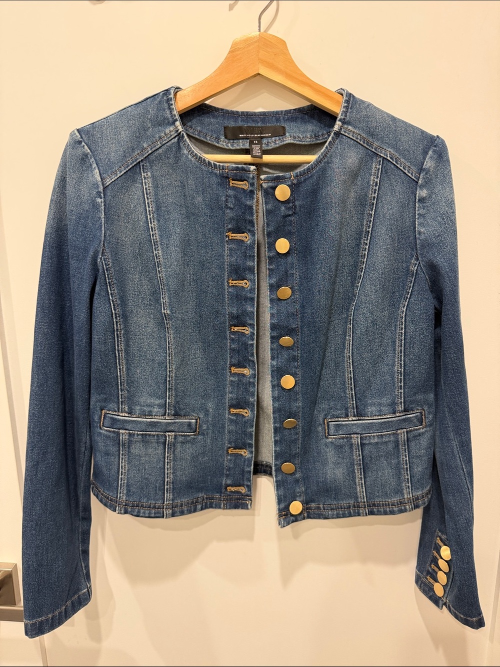 White House Black Market Women's Blue Denim Button-Front Jacket